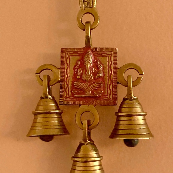 Golden Red Antique Style Brass Ganesha Wind Chime - Picture 9 of 10